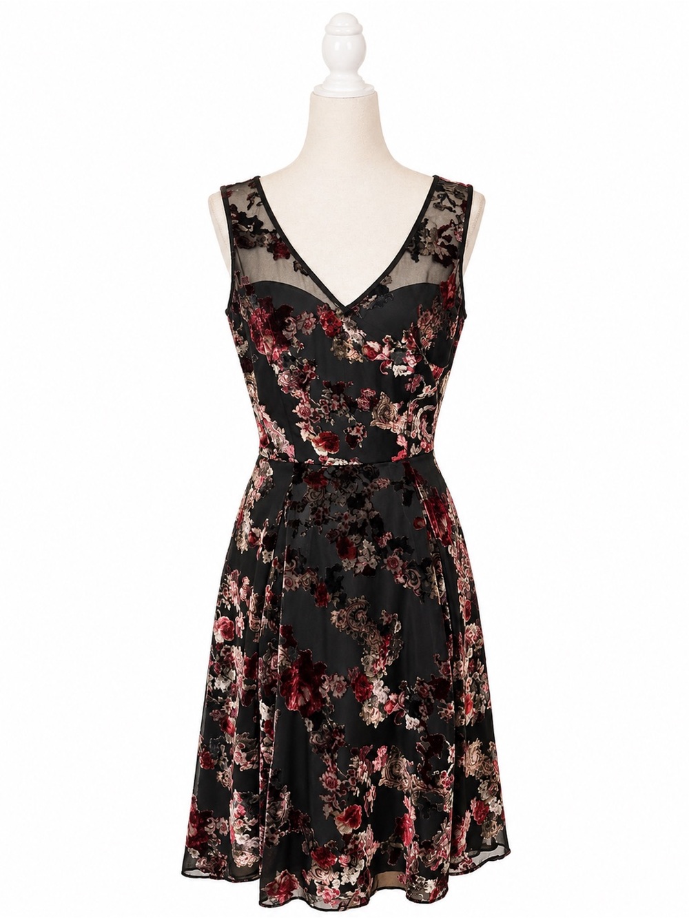 White House Black Market Velvet Floral Fit & Flare Dress Pockets NWT Size 4